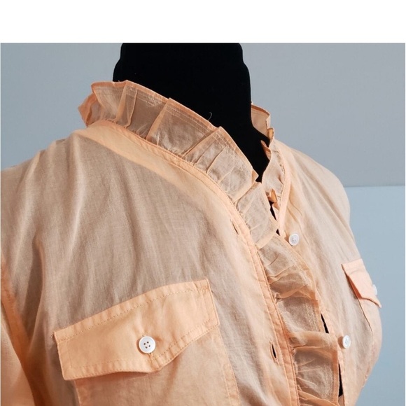 Vintage Talbots Semi Sheer Blouse Peach Ruffled
Button Front Cotton Top Size 14 - Picture 5 of 14